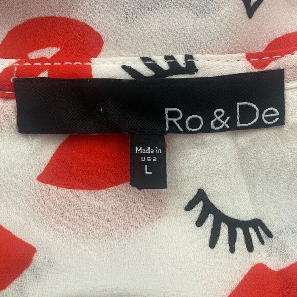 Ro & De Sheer Lipstick Eyelash Sleeveless Hi-Lo Top Blouse Sz L - Picture 2 of 5